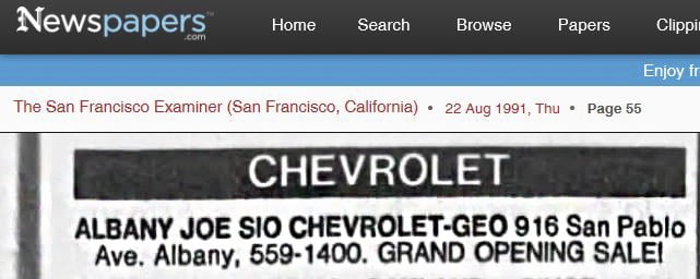 Joe Sio Chevrolet 1991